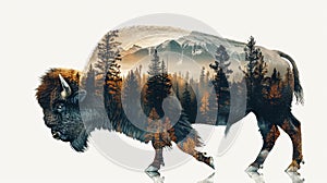 Gráfico diseno de búfalo silueta montana cubrir 