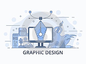 Graphic design colorful flat line vector illustration. Creative work concept