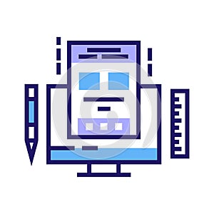 Graphic design courses color line icon. Learning basics design, creating images, studying computer programs. E-learning. Pictogram