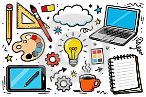 Graphic Design Doodle Flat Illustration Set