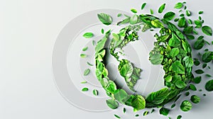 A graphic design of a globe made entirely out of green leaves representing the idea of a sustainable and ecofriendly photo