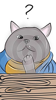 graphic design of a gray cat, unique digital painting. Animated cat wondering