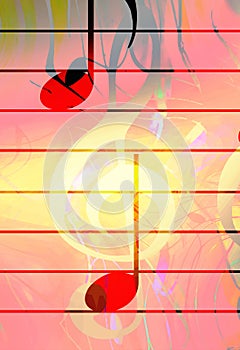 Graphic design illustration of notes and note lines, music concept.