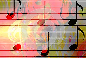 Graphic design illustration of notes and note lines, music concept.