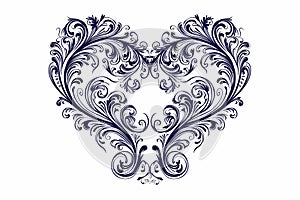 A graphic design of an intricately detailed heart shape with swirls and floral elements. Ai generated