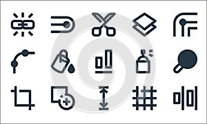 graphic design line icons. linear set. quality vector line set such as align, height, crop, grid, unite, nodes, spray, layers,