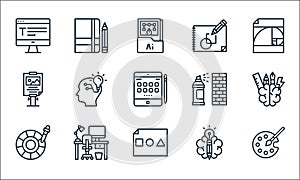 graphic design line icons. linear set. quality vector line set such as color palette, basic shapes, color picker, creativity,