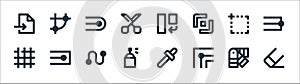 Graphic design line icons. linear set. quality vector line set such as eraser, spray, grid, artboard, stroke, rotate, node