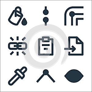 graphic design line icons. linear set. quality vector line set such as eye, nodes, eyedropper, export file, clipboard, link,