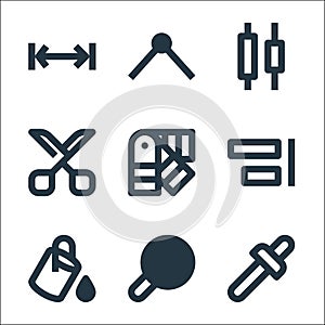 graphic design line icons. linear set. quality vector line set such as eyedropper, search, paint bucket, align, palletes, cut,