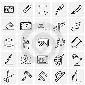 Graphic design line icons set on squares background for graphic and web design, Modern simple vector sign. Internet concept.