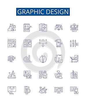Graphic design line icons signs set. Design collection of Drawing, Illustration, Printmaking, Layout, Typography