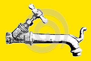 Graphic design of an old water brass faucet isolated on solid color background