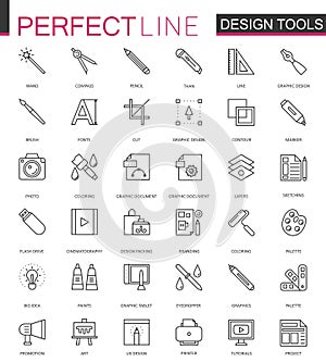 Graphic design program tools palettes. Thin line web icons set. Interface outline stroke icon design.