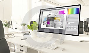 graphic design screen mockup computer in loft office