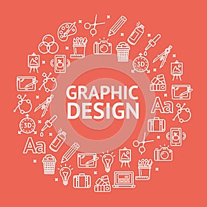 Graphic Design Signs Round Design Template Line Icon Concept. Vector