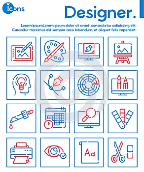 Graphic design studio color linear icons set