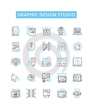 Graphic design studio vector line icons set. Graphic, Design, Studio, Graphic Design, Creative, Artwork, Layout