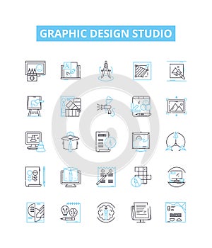 Graphic design studio vector line icons set. Graphic, Design, Studio, Graphic Design, Creative, Artwork, Layout