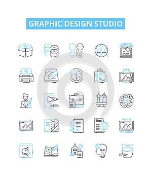 Graphic design studio vector line icons set. Graphic, Design, Studio, Graphic Design, Creative, Artwork, Layout