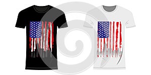 Graphic design t-shirt with flag and city skyline of USA and New York and grunge texture. USA and New York typographic design for