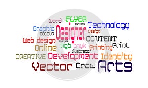 Graphic design tags.Graphic arts designer.Graphic design studio. Artistic, arts.