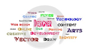 Graphic design tags.Graphic arts designer.Graphic design studio. Artistic, arts.