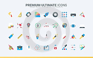 Graphic design trendy flat icons set, tools for creative projects of designer, software