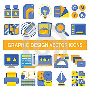 Graphic design vector icons in flat design style.