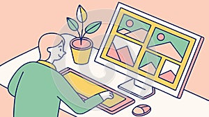 Graphic designer at computer, digital art creation, vector design Generative AI