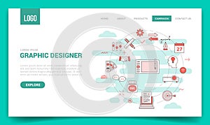 Graphic designer concept with circle icon for website template or landing page banner homepage