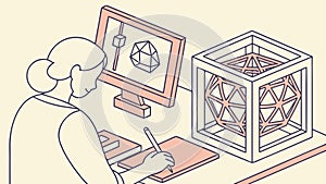 Graphic Designer Creating 3D Model on Computer Vector Design Generative AI