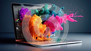 A graphic designer desktop, exploding colors,