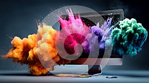 A graphic designer desktop, exploding colors,