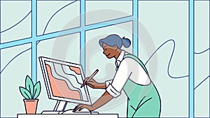 Graphic Designer Working on Computer, Creative Process and Digital Art, vector design Generative AI