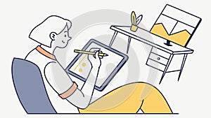 Graphic Designer Working on Tablet, Creative Workplace, vector design Generative AI