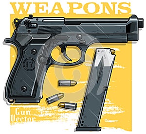 Graphic detailed handgun pistol with ammo clip