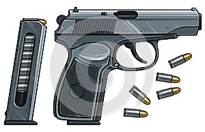 Graphic detailed handgun pistol with ammo clip