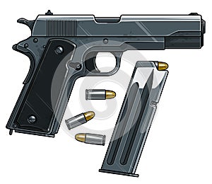 Graphic detailed handgun pistol with ammo clip photo