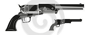 Graphic detailed silhouette old revolver