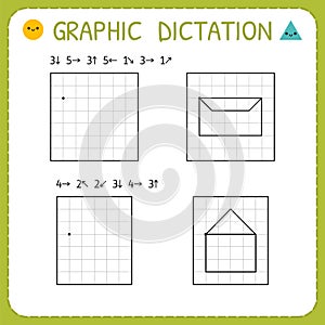 Graphic dictation. Kindergarten educational game for kids. Preschool worksheet for practicing motor skills. Working pages for