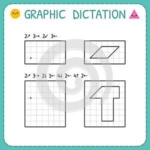 Graphic dictation. Kindergarten educational game for kids. Working pages for children. Preschool worksheet for practicing motor