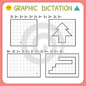 Graphic dictation. Preschool worksheets for practicing motor skills. Kindergarten educational game for kids. Working pages for