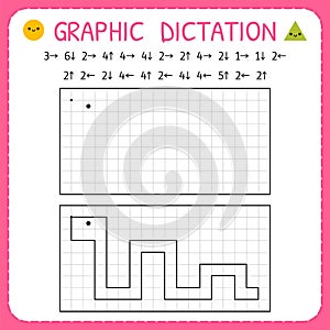 Graphic dictation. Snake. Kindergarten educational game for kids. Preschool worksheet for practicing motor skills. Working pages