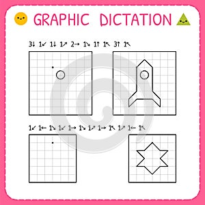 Graphic dictation. Working pages for children. Kindergarten educational game for kids. Preschool worksheet for practicing motor