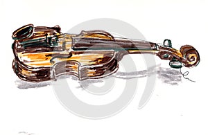 Graphic drawing markers old violin on a white background
