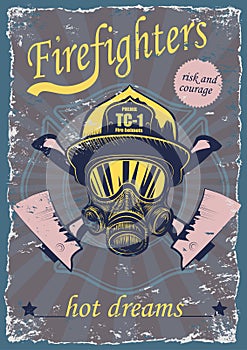 Graphic drawings Vintage poster with firemen