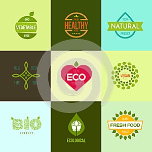 Graphic elements editable for design with fresh, nature, organic products.