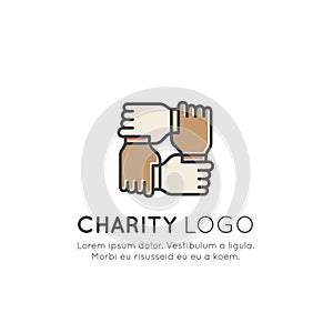 Graphic Elements for Nonprofit Organizations and Donation Centre. Fundraising Symbols, Crowdfunding Project Label, Charity Logo, C