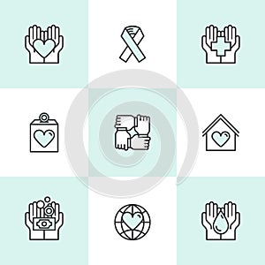 Graphic Elements for Nonprofit Organizations and Donation Centre. Fundraising Symbols, Crowdfunding Project Label, Charity Logo, C